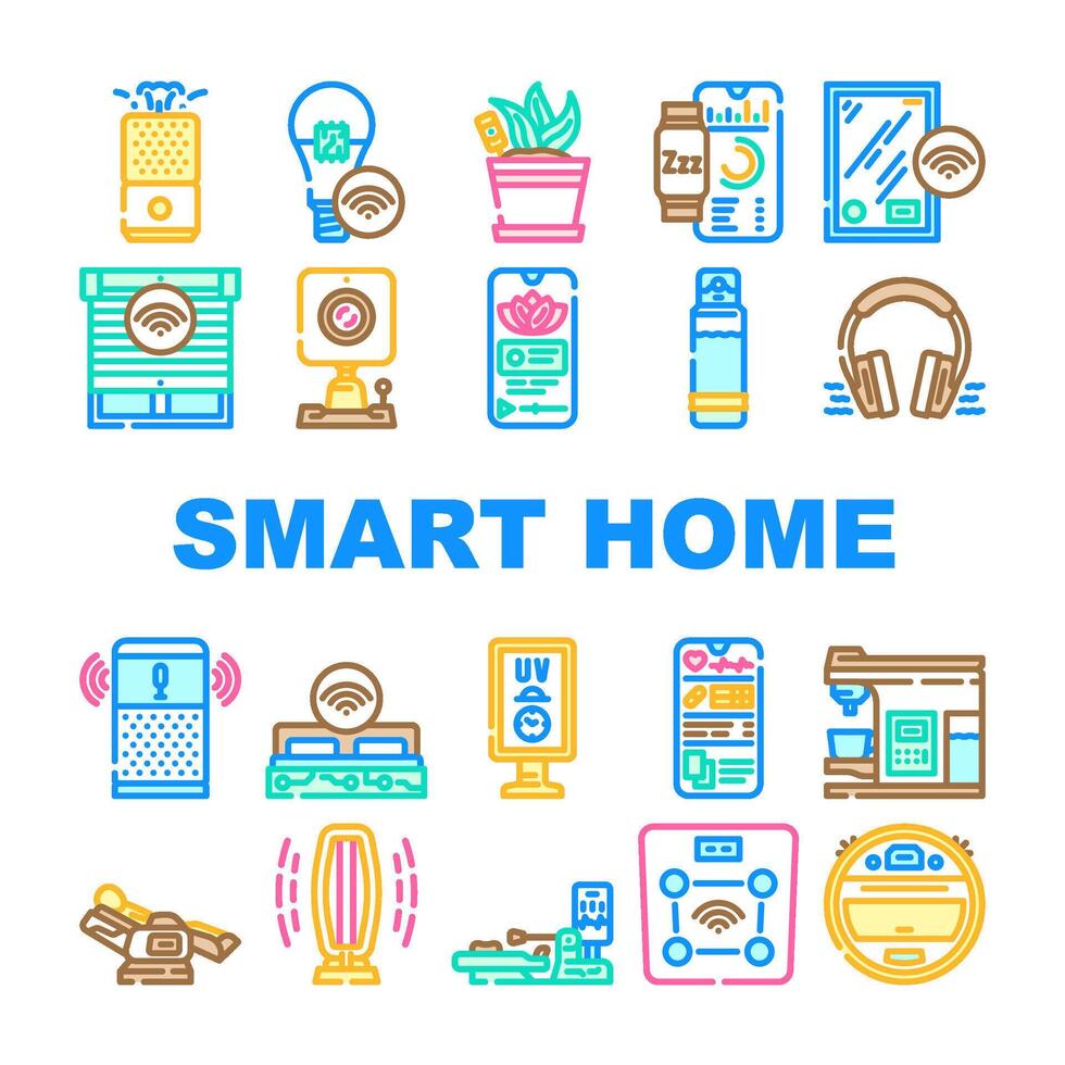 smart home wellness automation set vector