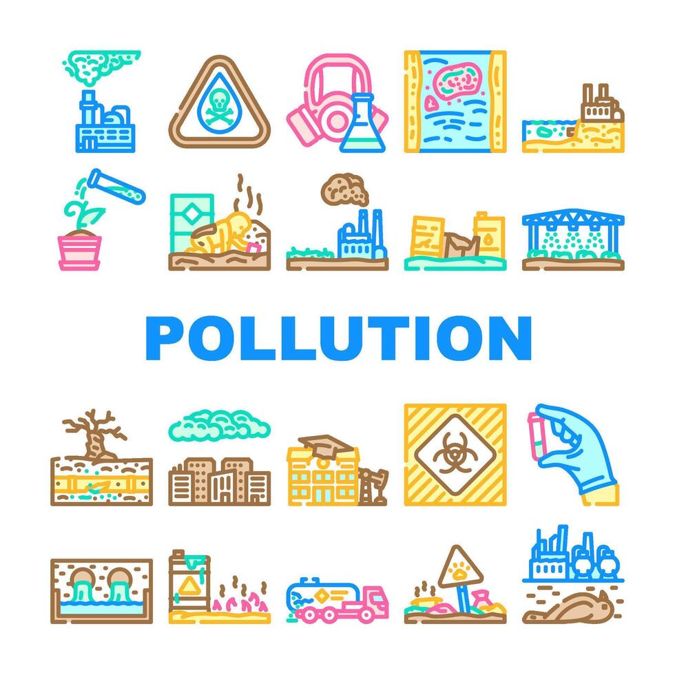 chemical pollution toxins icon set vector