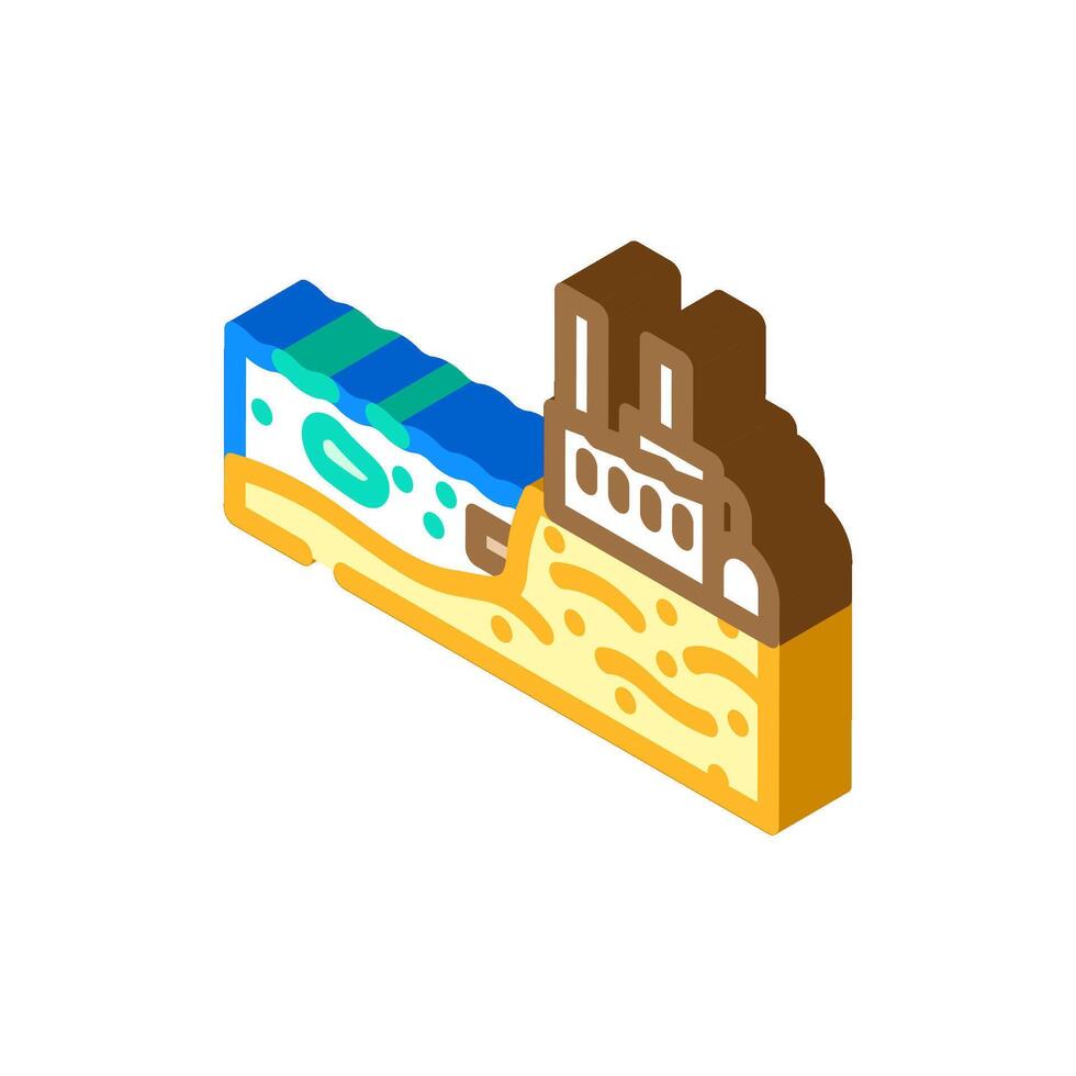 industrial plant near polluted lake chemical pollution isometric icon illustration vector