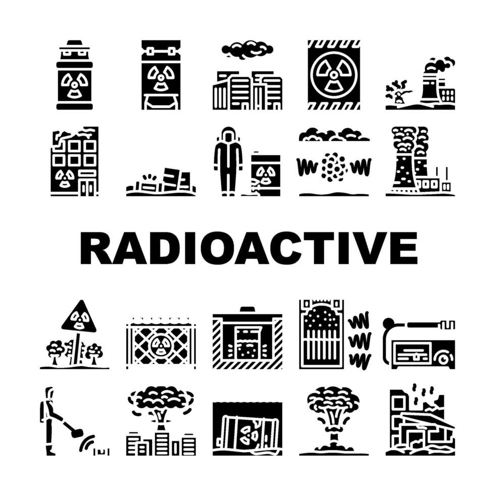 radioactive pollution icons set vector