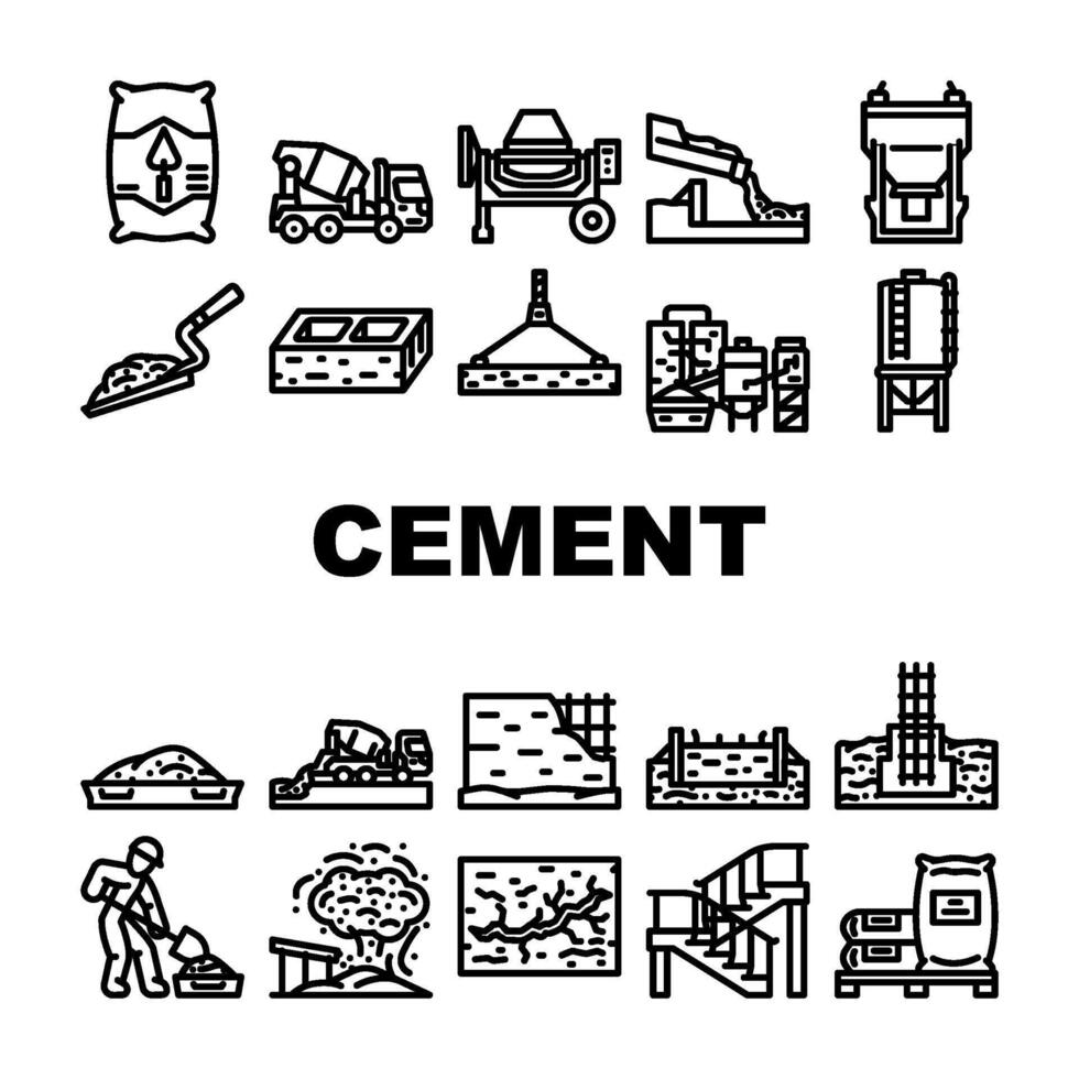 cement portland concrete icon set vector