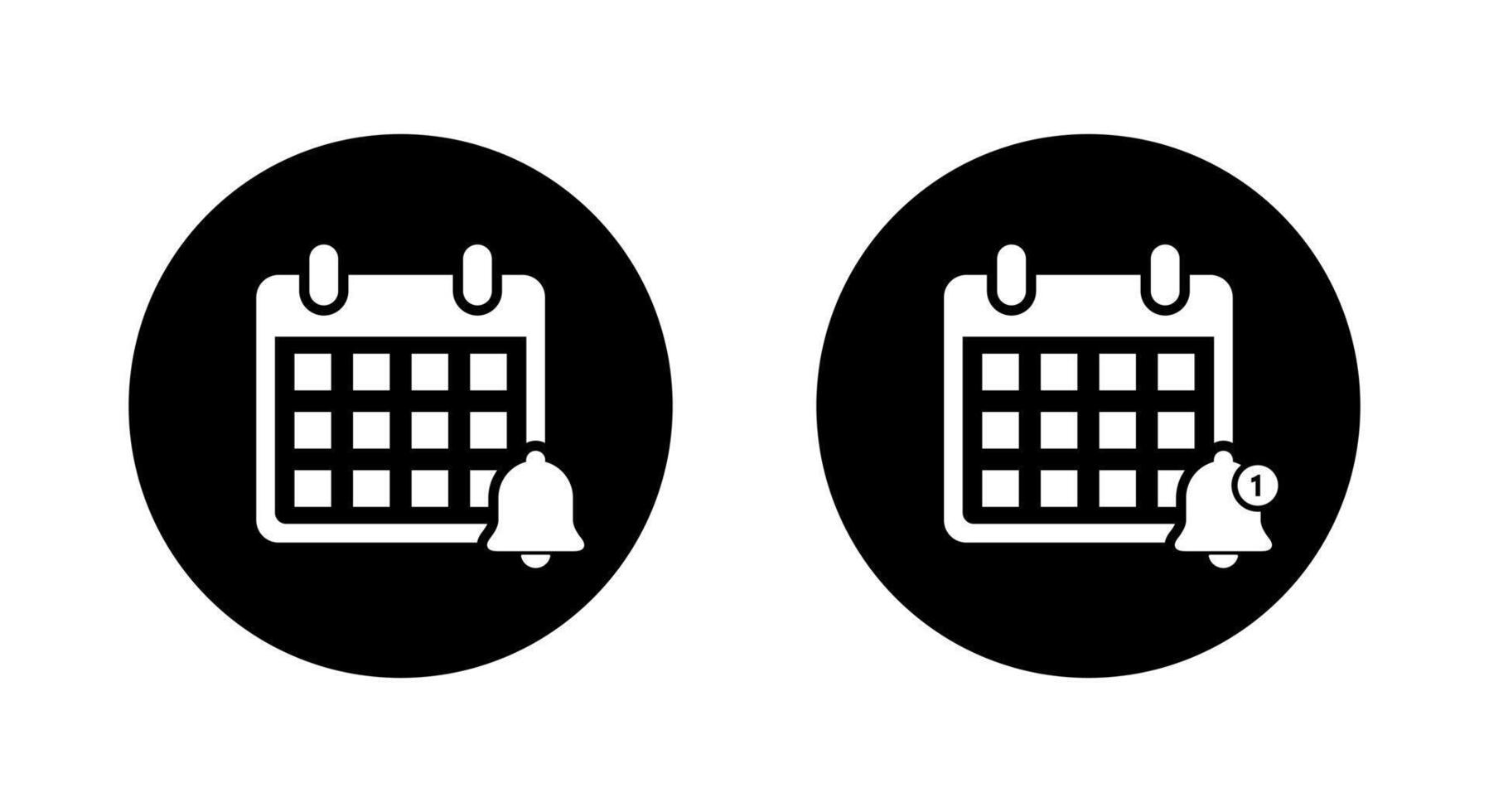 Calendar reminder icon on black circle. Date notification bell sign symbol vector