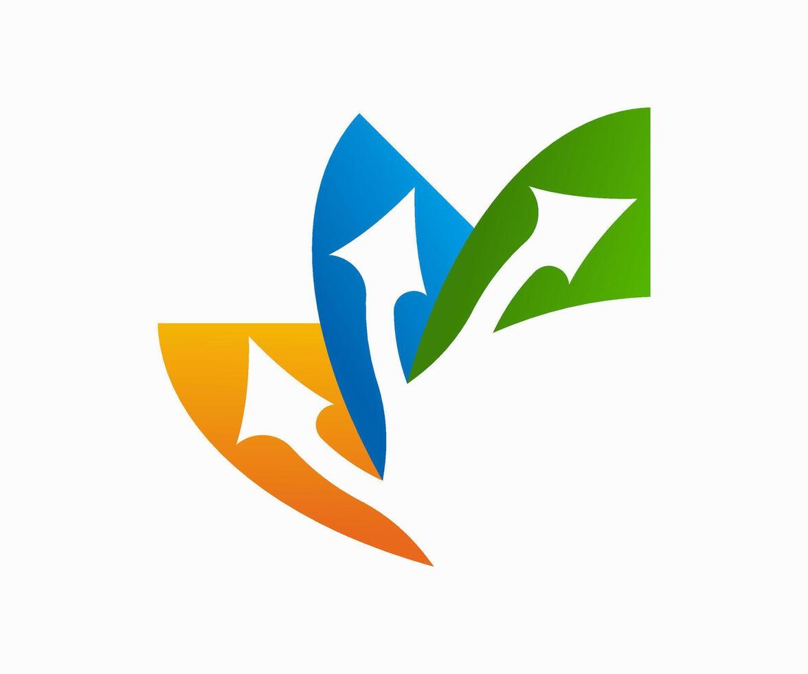 Three arrows pointing in different directions, symbolizing growth and progress. vector