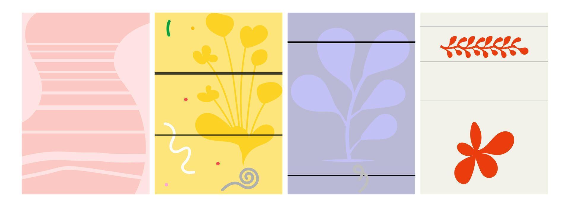 Abstract Floral Poster Designs Exhibition Contrast Backgrounds vector