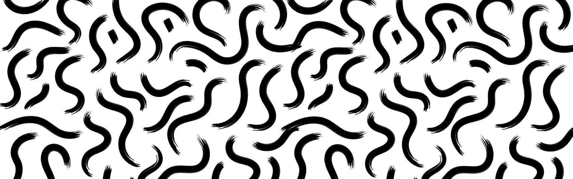 Abstract Black Brush Strokes, Curving Lines, White Background, Modern Art, Seamless Pattern, Grunge vector