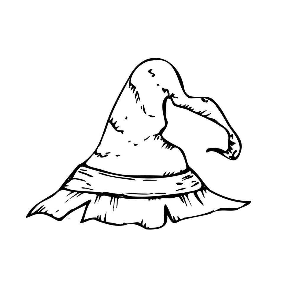 halloween witch hat. Hand painted linear wizard cap illustration. Graphic monochrome sketch isolated on background. For designers, prints, logo, icon, m vector