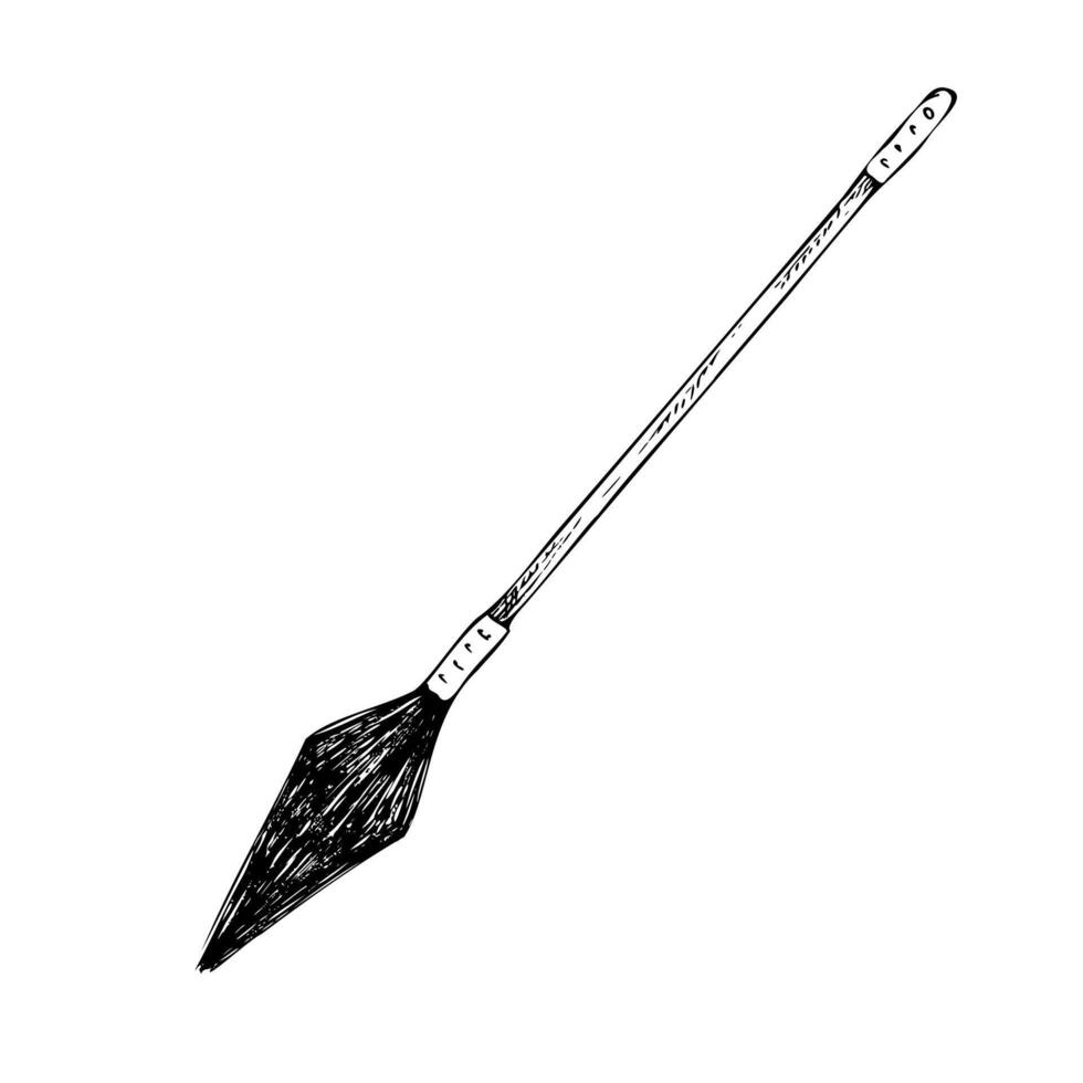 flying witch's broom. Hand painted linear wizard halloween illustration. Graphic monochrome sketch isolated on background. For designers, prints, logo, icon, vector