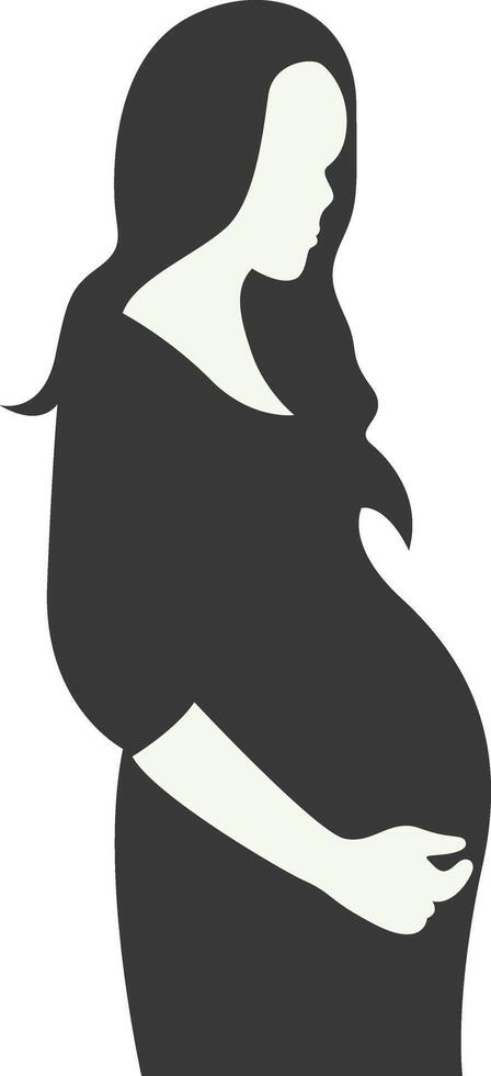 Pregnant Mom Silhouette in Flat Shape, Isolated on White Background. vector