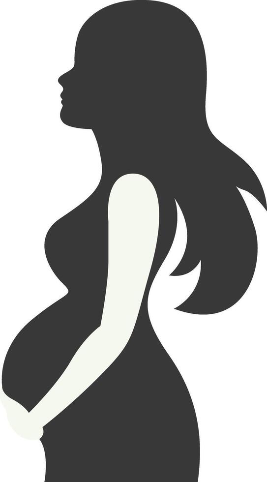Pregnant Mom Silhouette with Flat Design, Isolated on White Background, vector