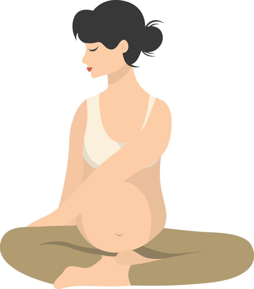 Pregnant Woman Doing Yoga Illustration with Flat Cartoon Style vector