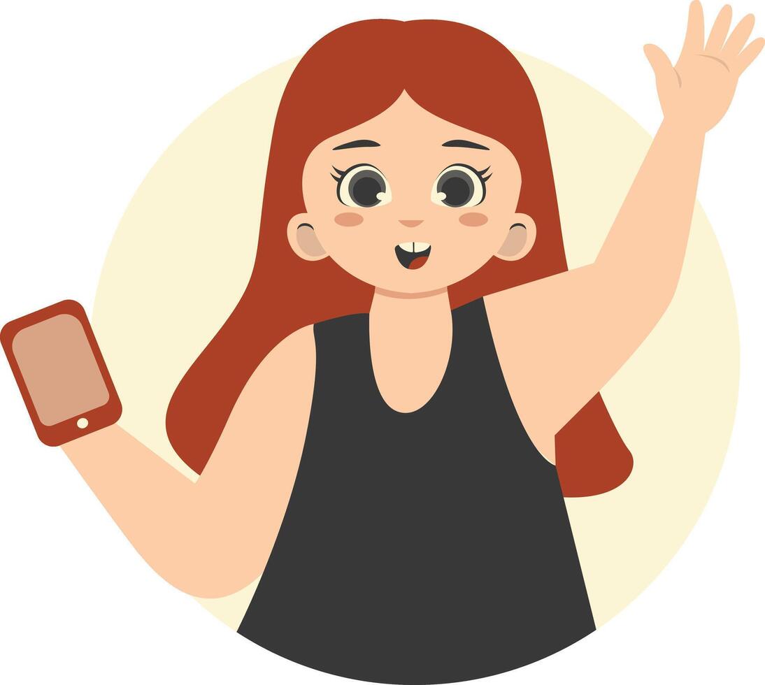 Cute Children Character Holding Smartphone. vector
