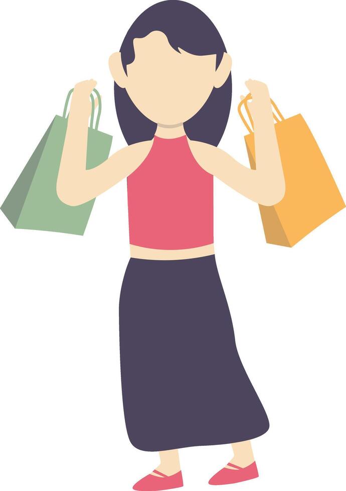 Female Carrying Shopping Bag with Cartoon Design vector