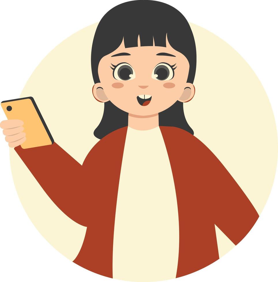Cute Children Character Holding Smartphone Isolated on White Background vector