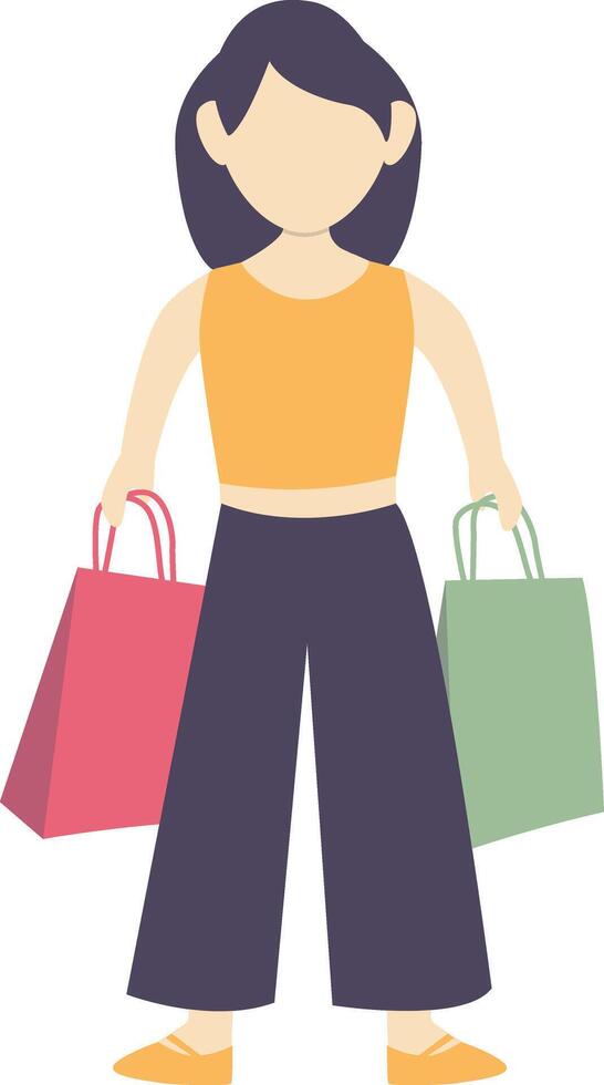 Girl Carrying Shopping Bag in Flat Design vector