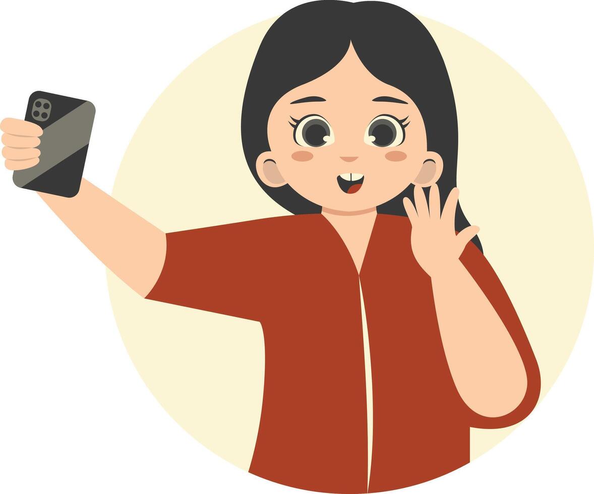 Cute Children Cartoon Character Holding Smartphone vector