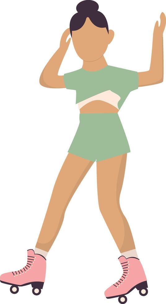Woman Playing Roller Skate in Flat Design vector