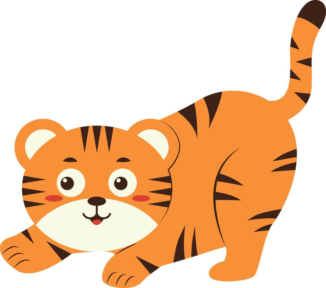 Cute Tiger Pose Illustration in Flat Design vector