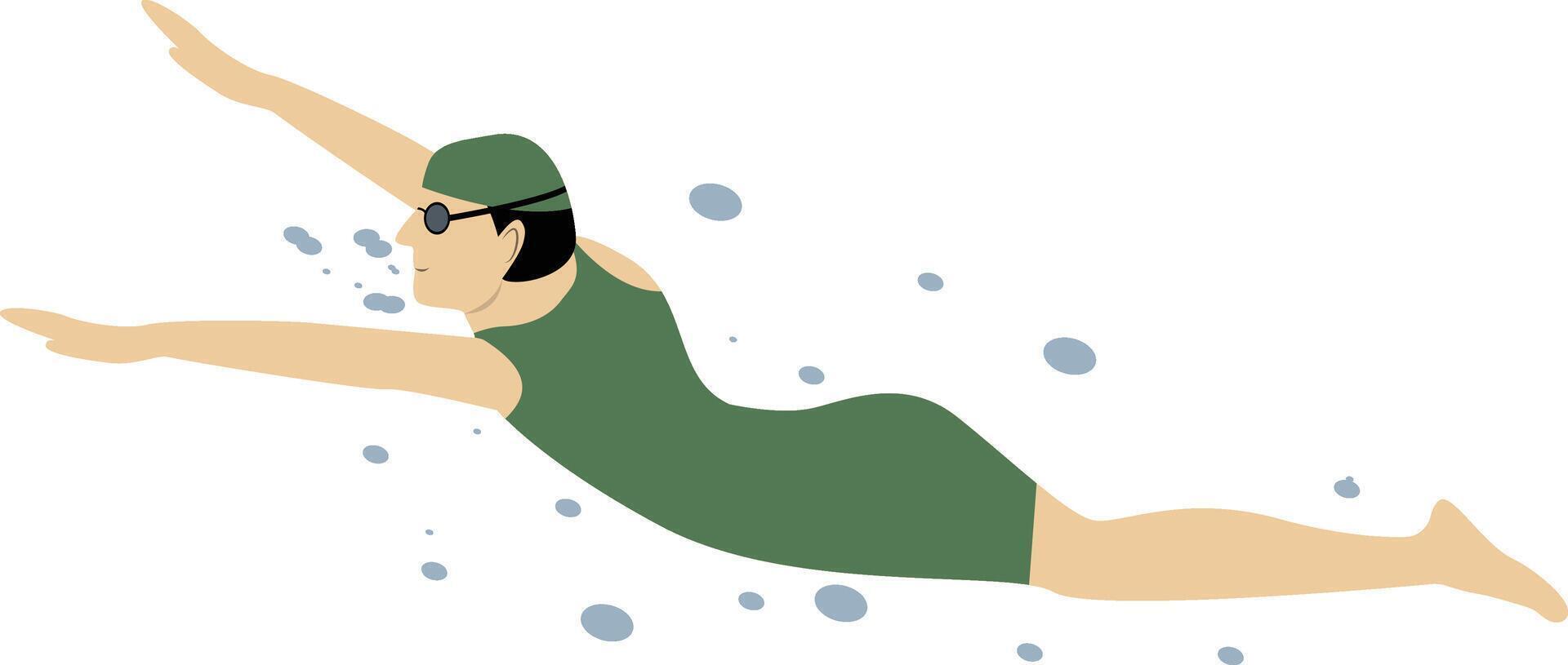 Swimming Female Character with Cartoon Design vector