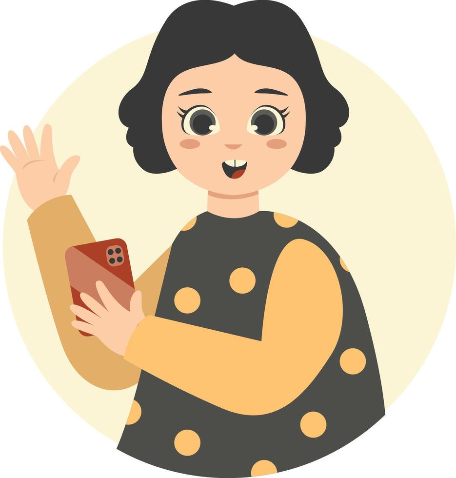 Cute Children Character Holding Smartphone on White Background vector