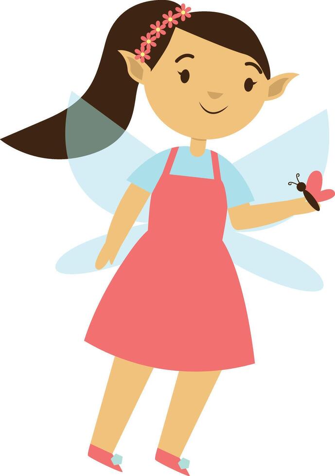 Cute Little Fairy Character with Cartoon Design. vector