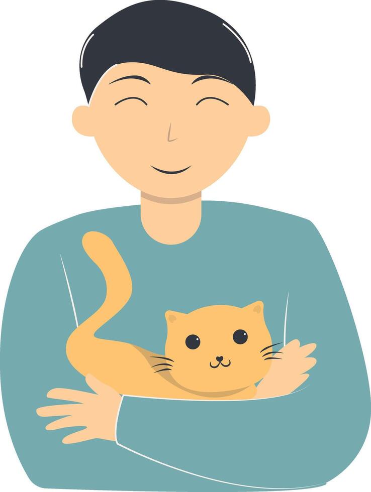 People and Cute Cat Illustration on White Background. vector