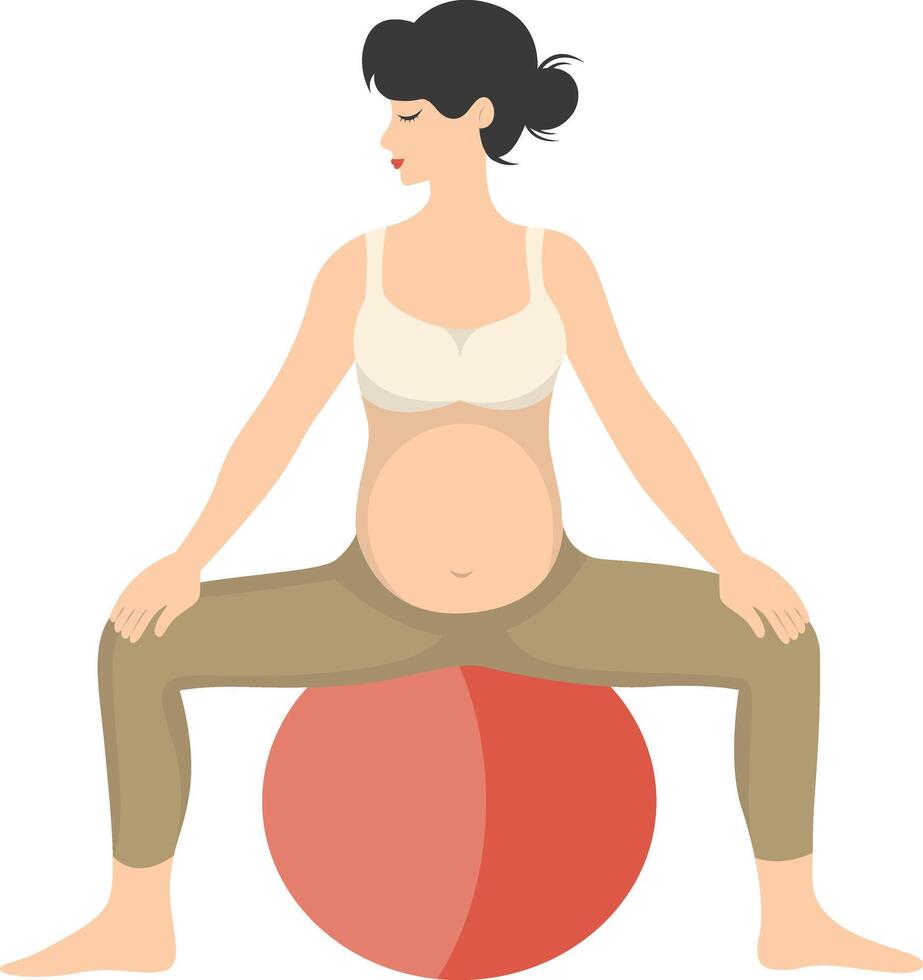 Pregnant Woman Doing Yoga Illustration with Flat Cartoon Style. vector