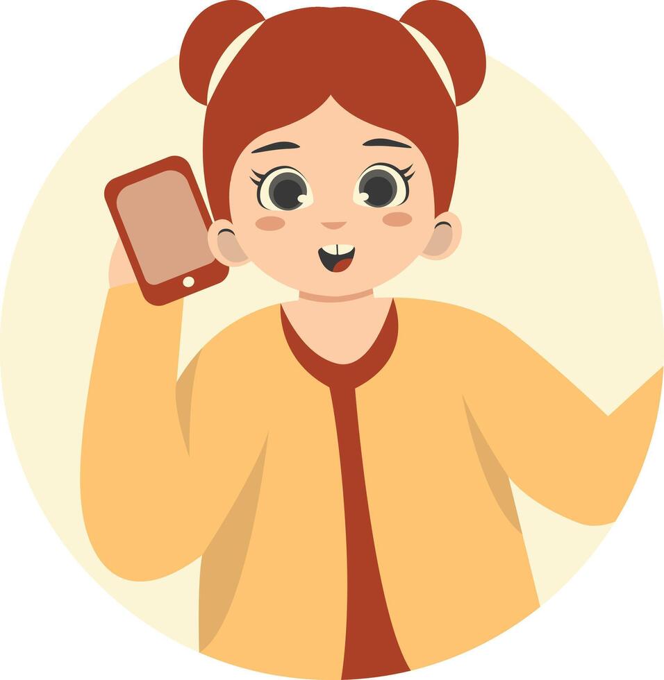 Cute Children Character Holding Smartphone with Cartoon Design vector