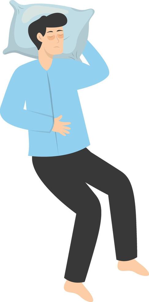 Illustration of Boy Sleeping Pose on Pillow Top, with Flat Design. vector