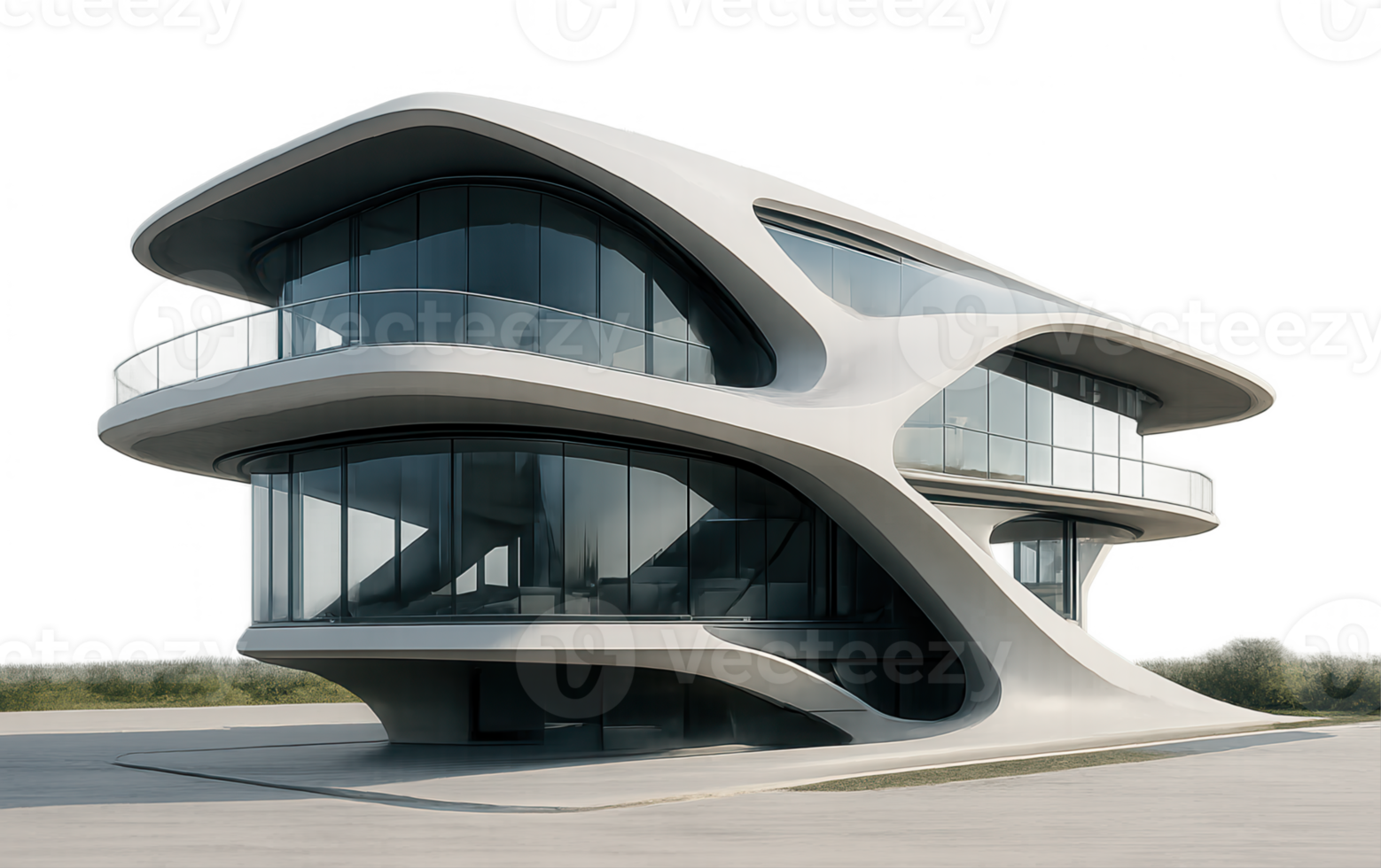 Futuristic white organic building with transparent background png