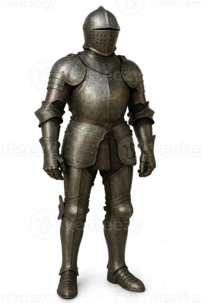 Full Medieval Suit of Armor Standing on Transparent Background png