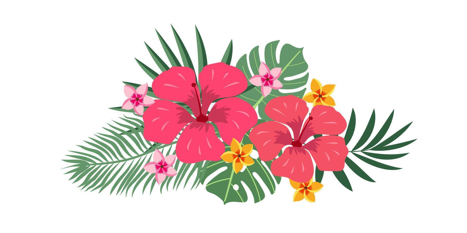 Hibiscus and tropical leaves vector