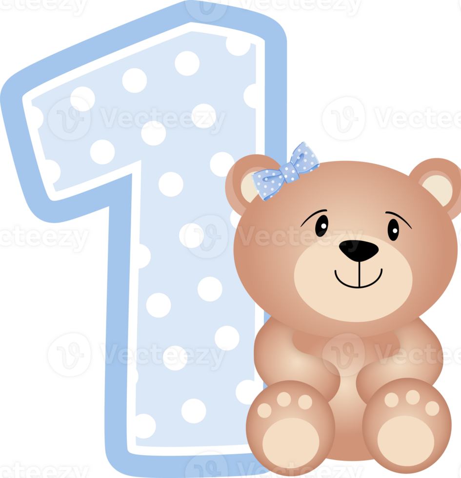Teddy Bear Boy With Number One png