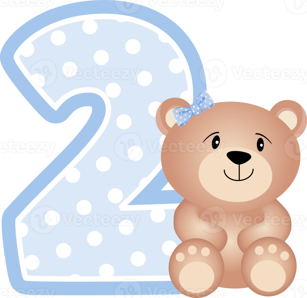 Teddy Bear Boy With Number Two png