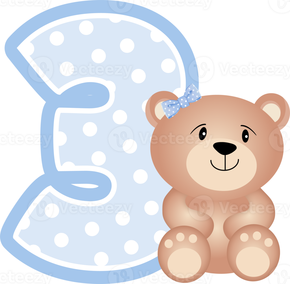 Teddy Bear Boy With Number Three png