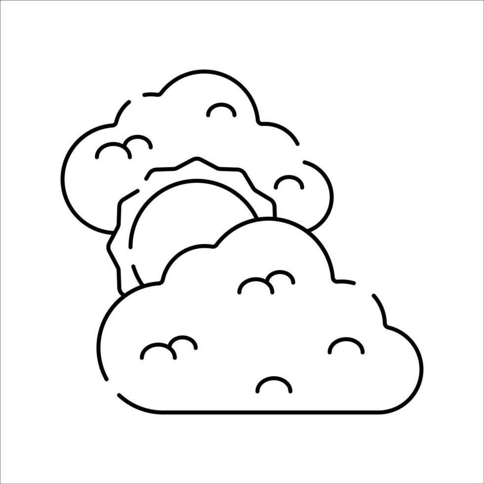 Cloudy Sun Icon Outline style, cloud partially covering the sun, representing partly cloudy weather, ideal for forecasts and environment graphics. vector