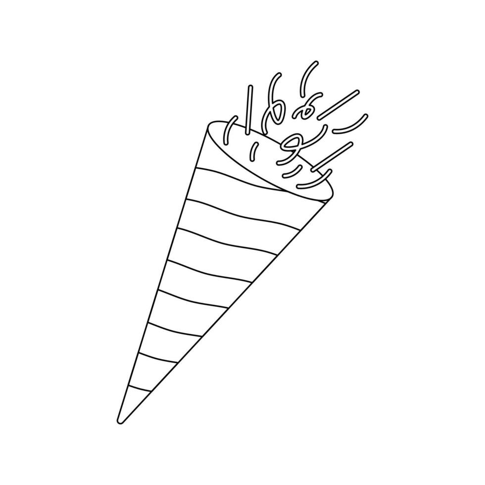 Party Popper Line art style, cone shaped popper with streamers, ideal for festive decorations or party moments. vector