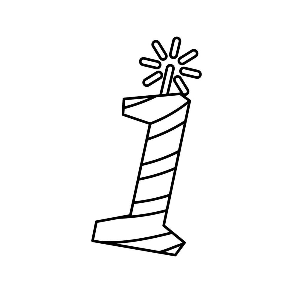 A striped candle shaped like the number 1. Commonly used for milestone celebrations. Line Art Style Icon Illustration vector