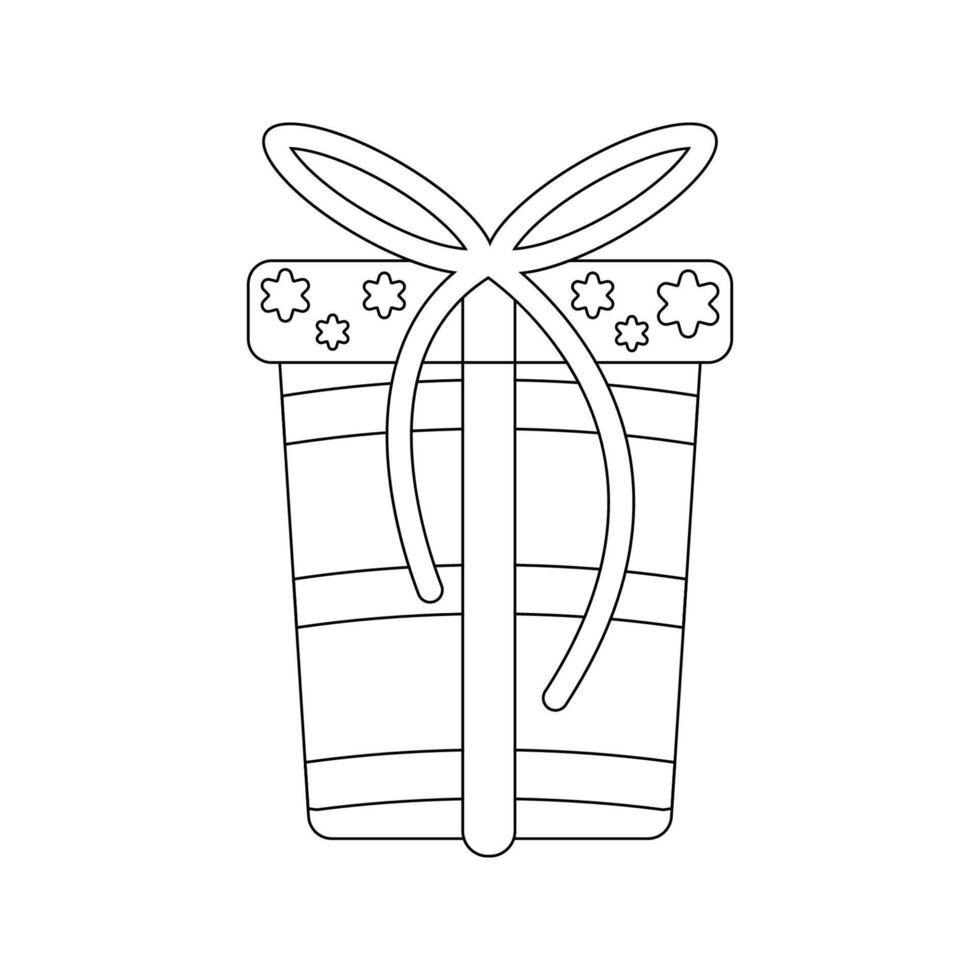 Birthday Gift Line art style, wrapped present box with ribbon and stars, ideal for celebration graphics or festive compositions. vector