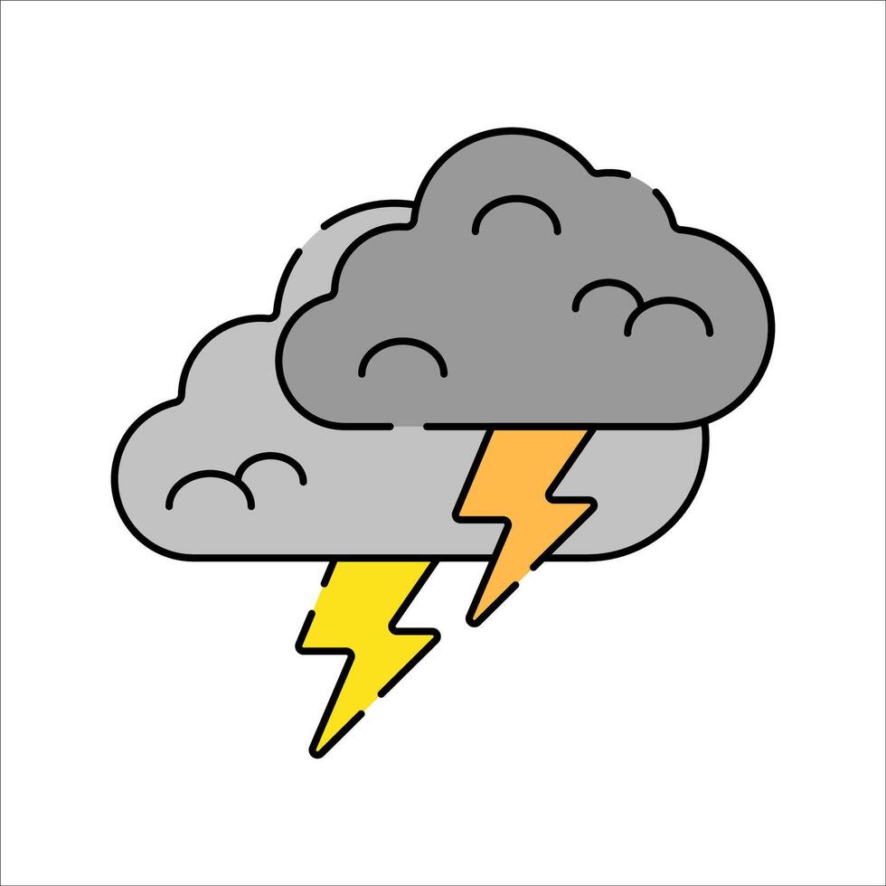Thunder Cloud Flat design style, grey cloud with yellow lightning bolt, symbolizing storm or weather changes, ideal for climate education content. vector