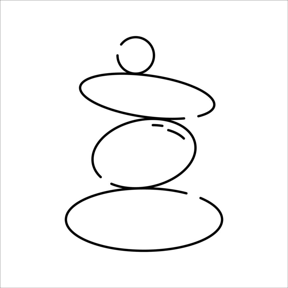 Zen Stones Icon Outline style, balanced stacked stones symbolizing peace and nature, ideal for wellness, meditation, and environmental balance themes. vector