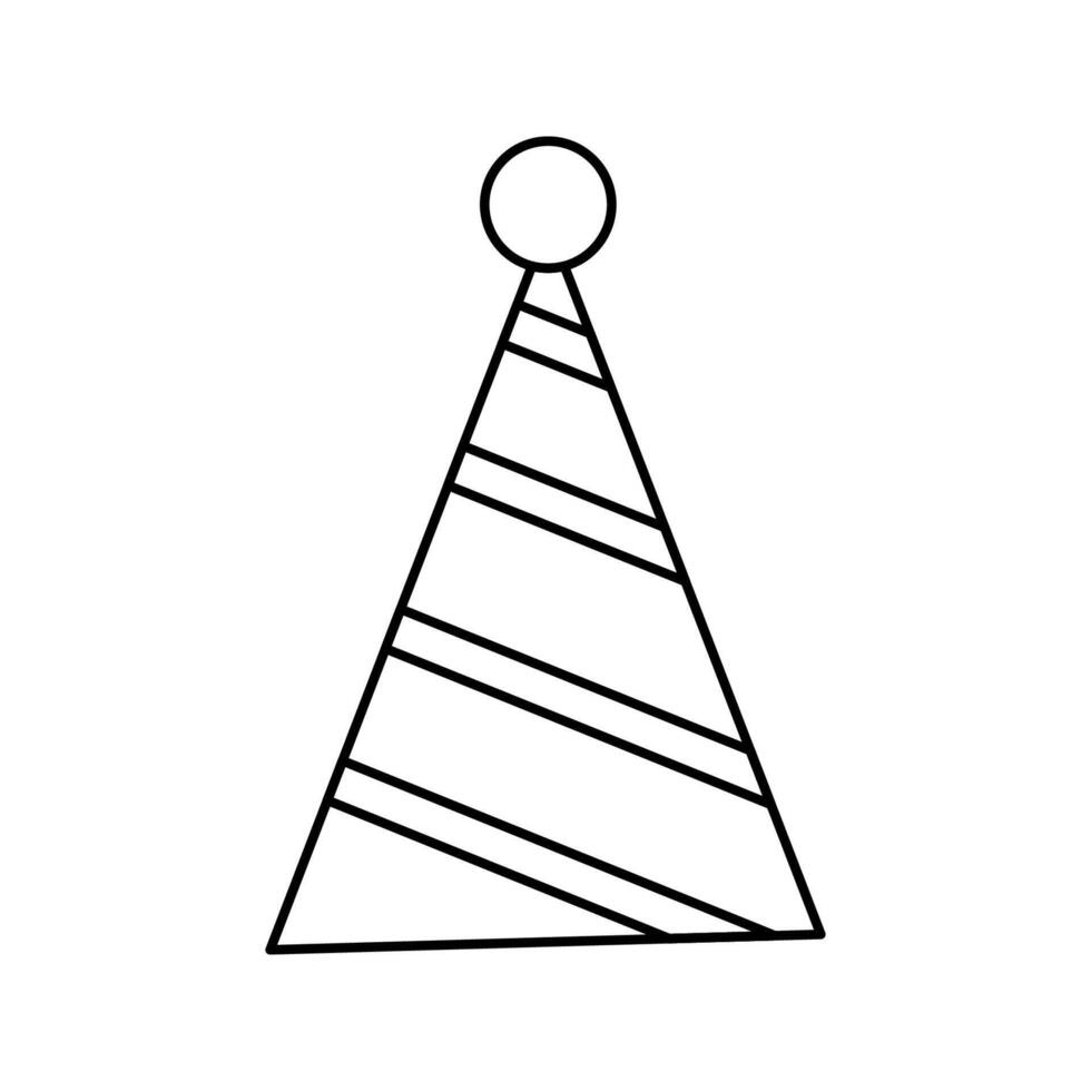 A turquoise party hat with stripes and a pom-pom on top. Classic party accessory. Line Art Style Icon Illustration vector