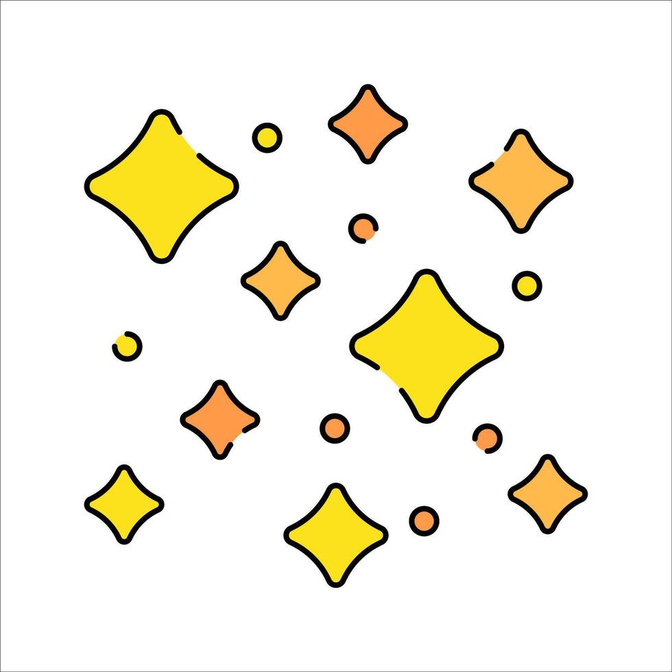 Sparkling Stars Flat design style, set of yellow and orange twinkling stars, symbolizing cleanliness, freshness, or magic nature moments. vector