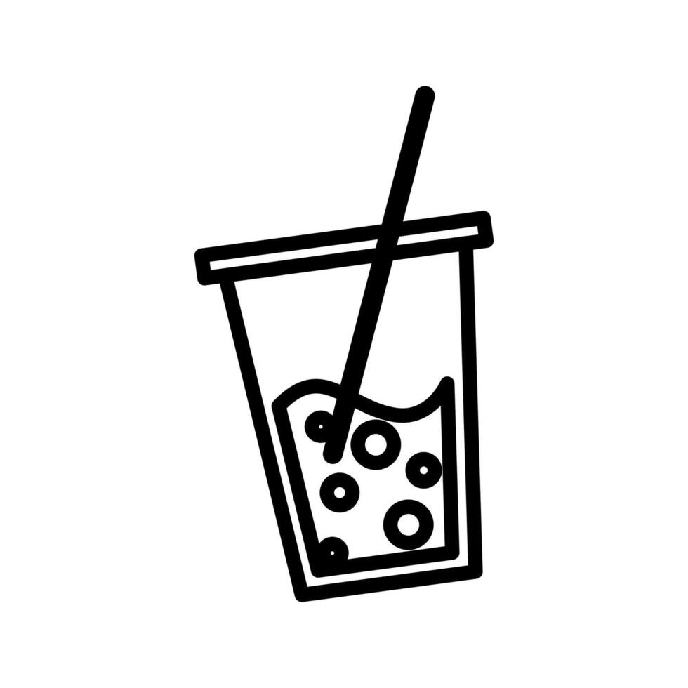 Soda Cup Outline style, soda drink with straw, classic party drink symbol for celebration graphics or cafe menus. vector