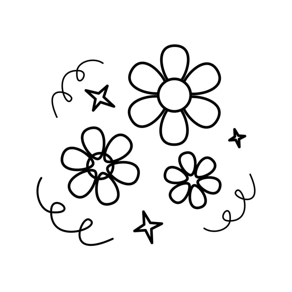 A mix of line art flowers and confetti, representing joy and celebration decor. Line Art Style Icon Illustration vector