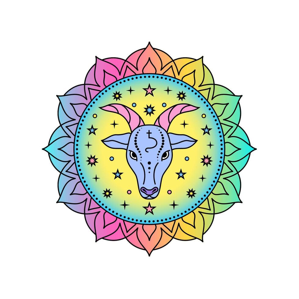 Capricorn Zodiac Sign in colorful palette on white background. vector