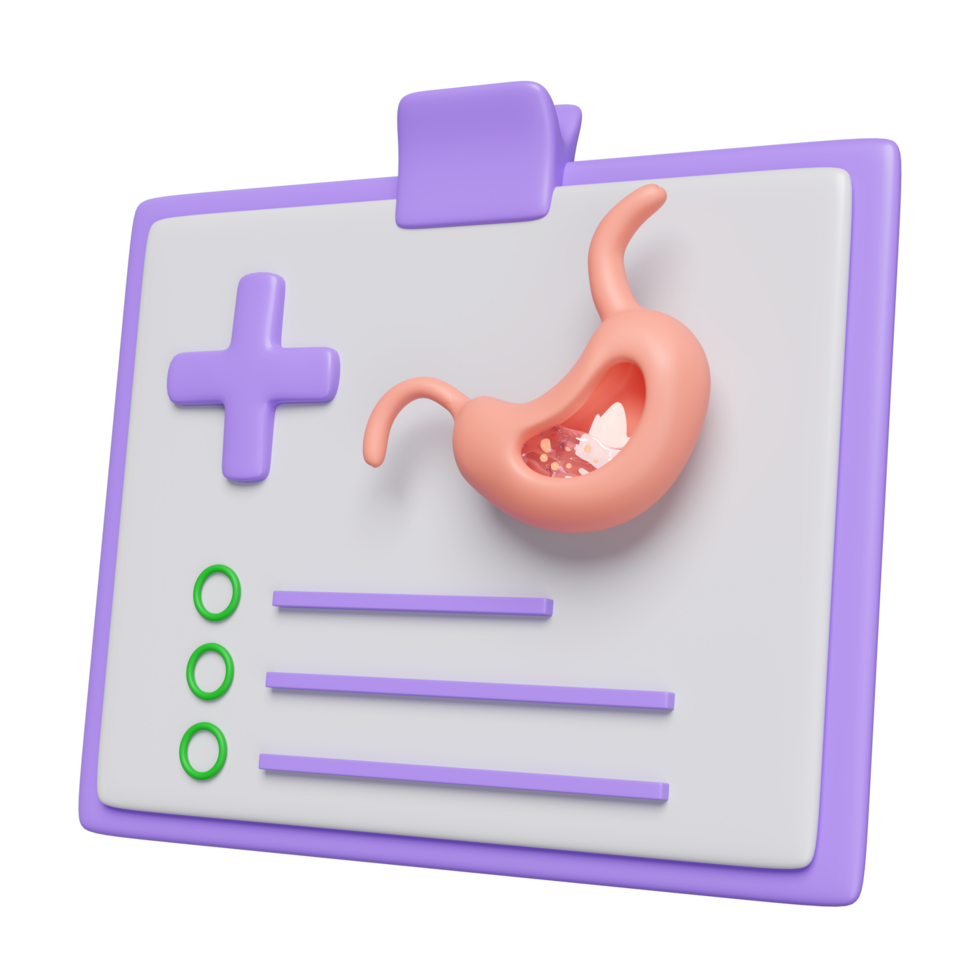 3d check list for health gastric disease isolated. health check report concept, 3d illustration render png