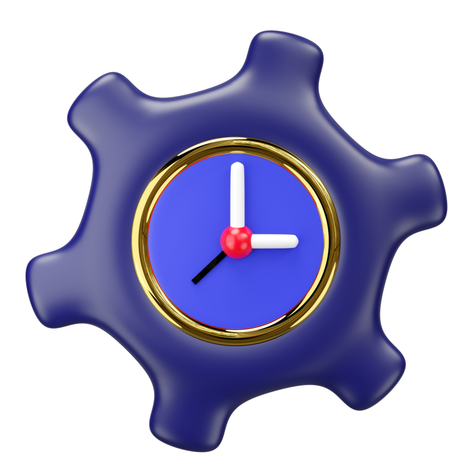 3d cartoon clock in gear icon isolated. minimalism, time management, productivity concept, 3d illustration render png