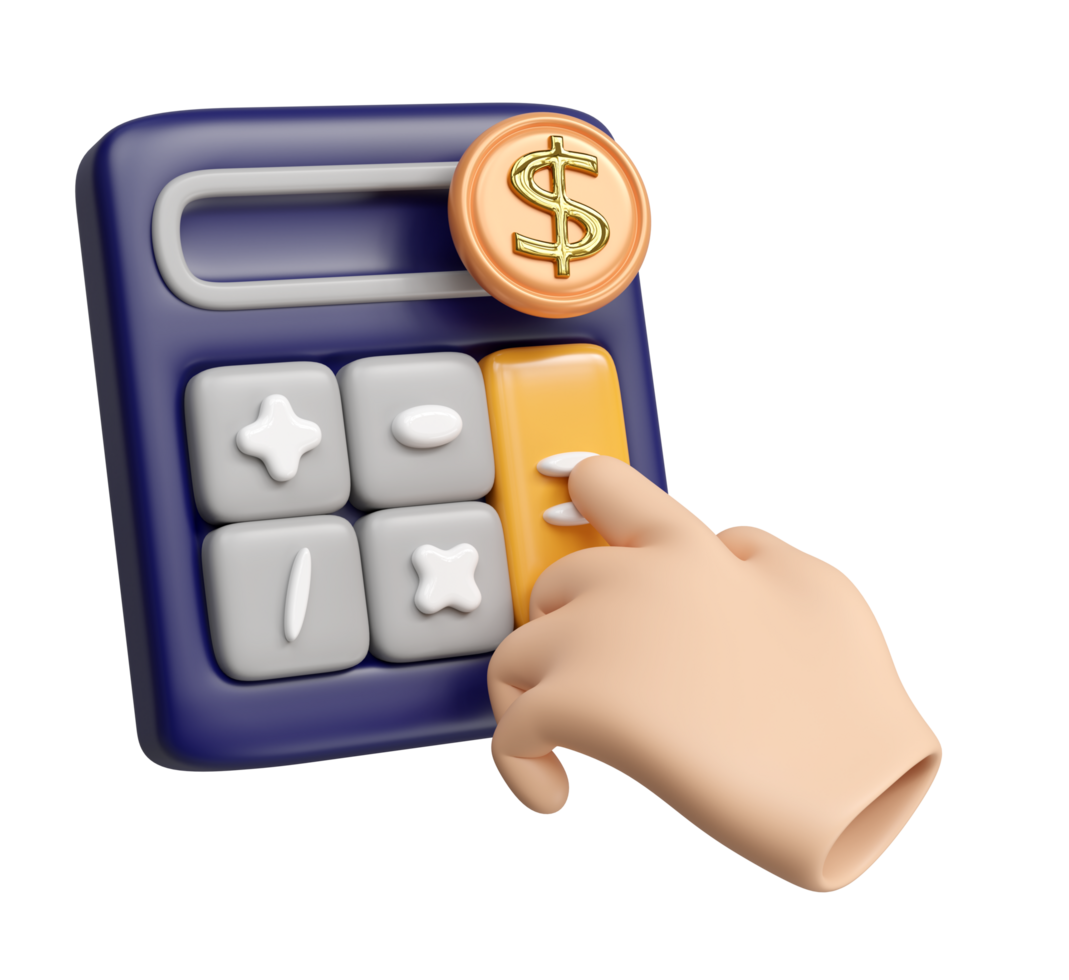 3d calculator usage icon for accounting finance isolated. minimal cartoon concept, 3d render illustration png