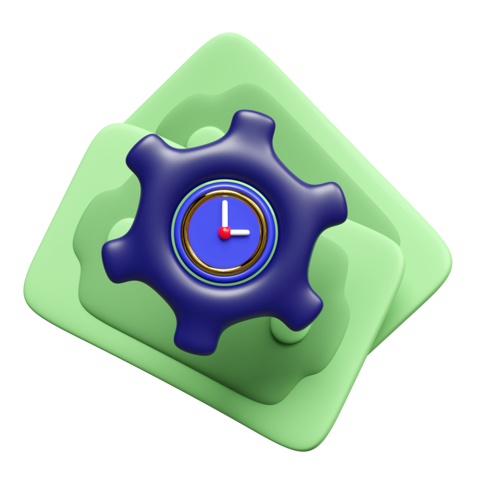 3d cartoon clock in gear icon with banknote isolated. investment, economic movements or business finance, time management, productivity concept, 3d illustration render png
