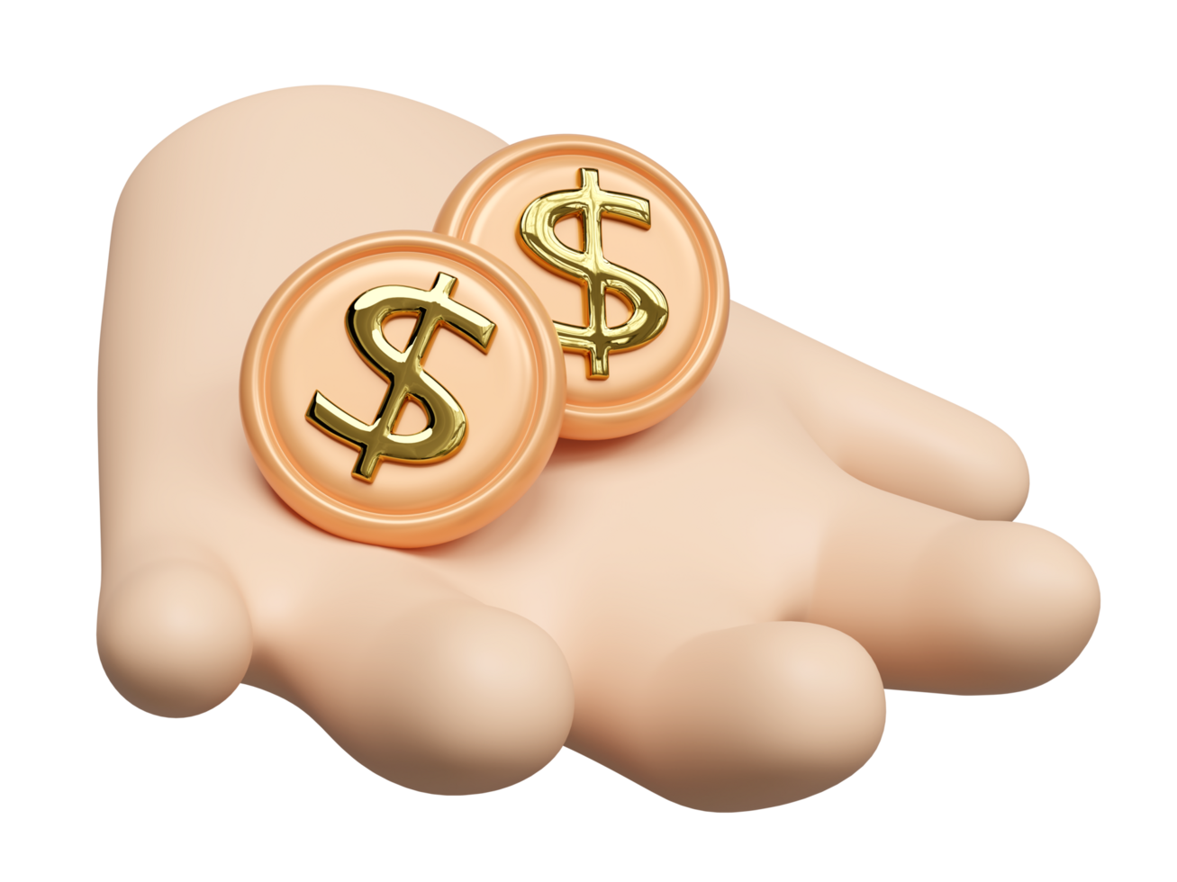 3d cartoon hand holding dollar coins icon isolated. investment business concept, 3d render illustration png